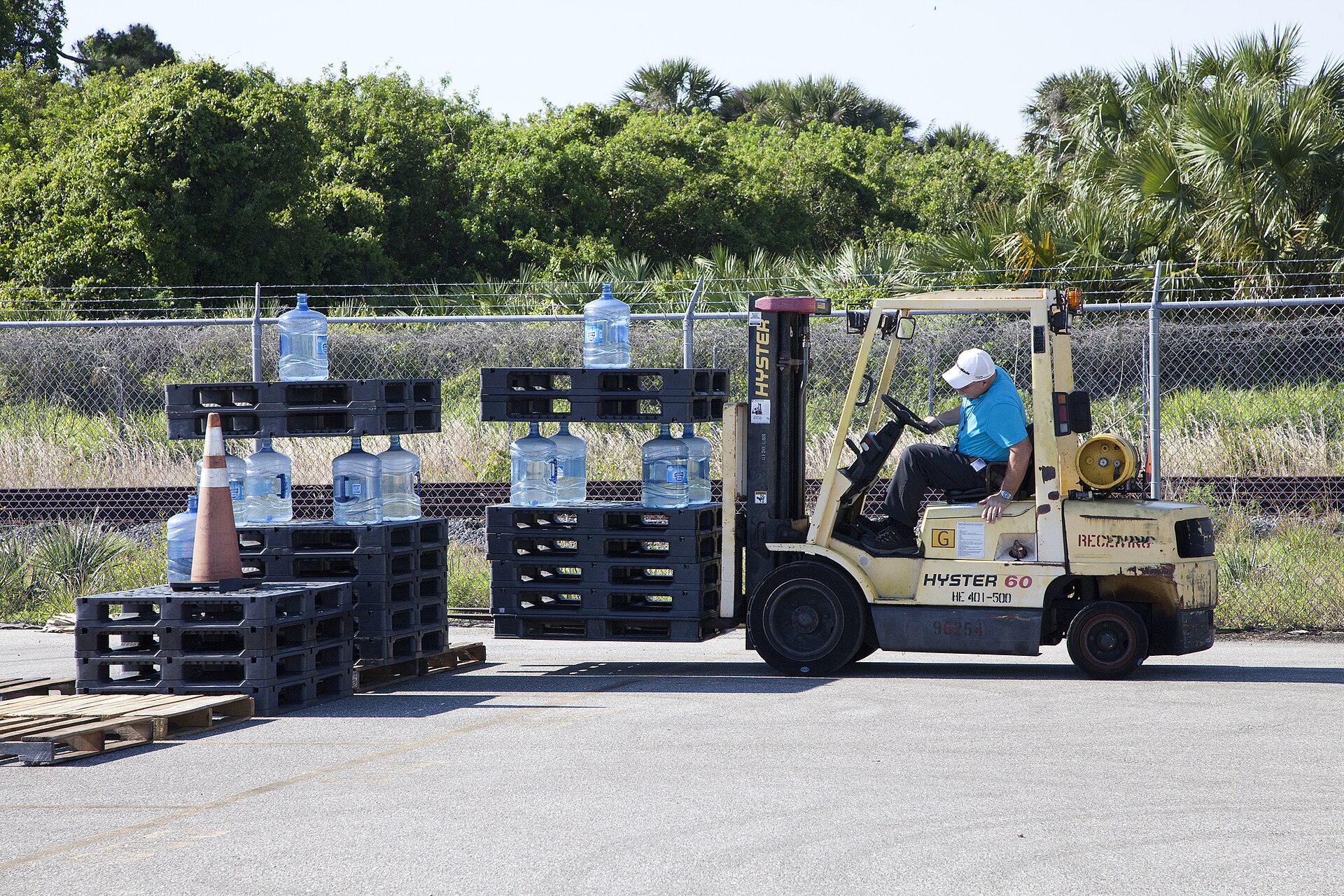 Forklift handling freight pallets