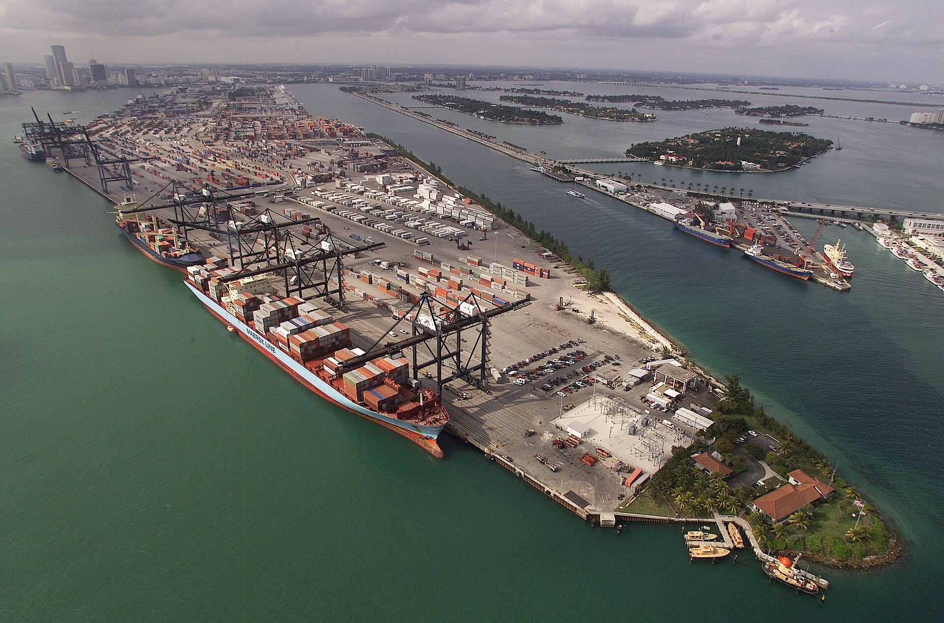 Container port with cargo ships and freight operations